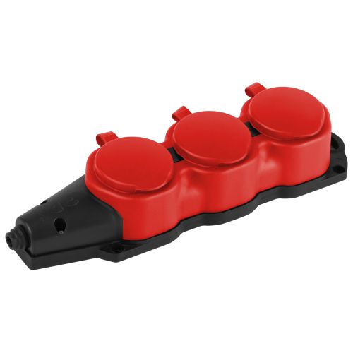 Колодка ЭРА KX-3e-RED-IP44 каучуковая с заземлением 3 розетки 16A IP44 красн. Эра Б0068393