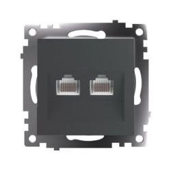 Розетка компьютерная 2-местная RJ-45 (механизм) STEKKER GLS00-7109-06 , серия Катрин, графит
