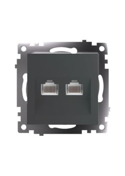Розетка компьютерная 2-местная RJ-45 (механизм) STEKKER GLS00-7109-06 , серия Катрин, графит