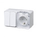 ATLASDESIGN PROFI IP54 О/У БЛОК: РОЗЕТКА с заземл. со шт., 16А, ВЫКЛЮЧАТЕЛЬ 2-клав., 10АХ, БЕЛЫЙ