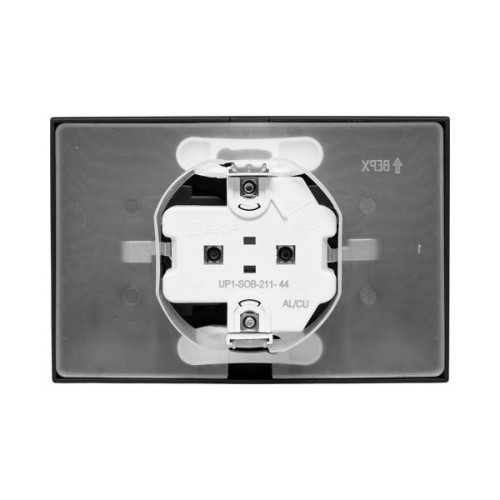 Механизм роз. двойной, 16А, IP44, с.з., с.ш., с рамкой, с крышками, чёрн. Эпика EKF Механизм роз. двойной, 16А, IP44, с.з., с.ш., с рамкой, с крышками, чёрн. Эпика EKF