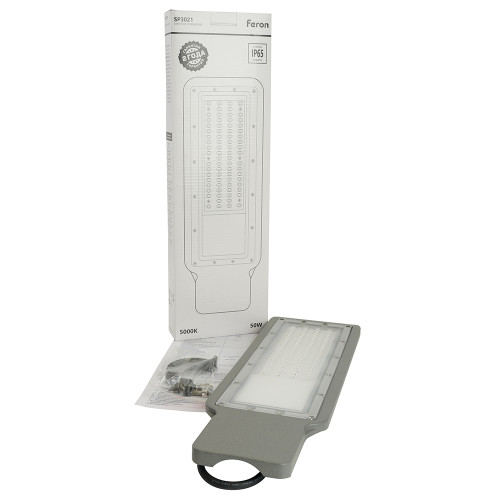 Светодиодный уличный консольный светильник Feron SP3021 50W 5000K 230V, серый Светодиодный уличный консольный светильник Feron SP3021 50W 5000K 230V, серый