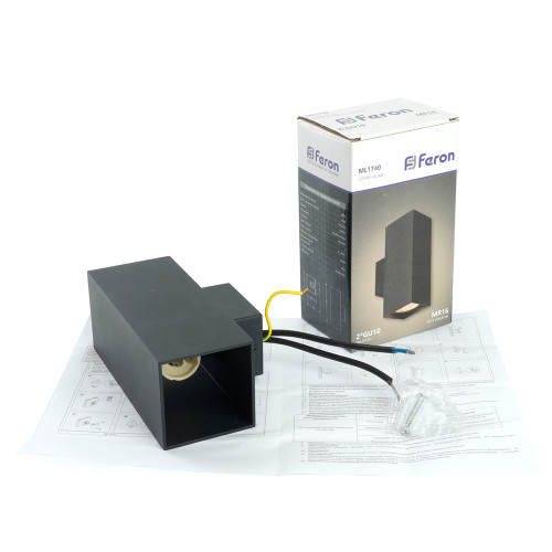 Светильник настенный Feron ML1740 QUAD MR16 35W, 230V, 2*GU10, чёрный IP20 Светильник настенный Feron ML1740 QUAD MR16 35W, 230V, 2*GU10, чёрный IP20