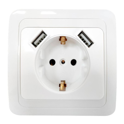 Розетка 1-м Classico 2047 IP20 с заземл. с 2-мя USB бел. IN HOME 4690612035246