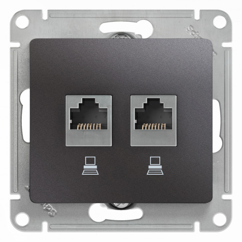 GLOSSA РОЗЕТКА двойная компьютерная RJ45+RJ45 кат. 5e, механизм, ГРАФИТ