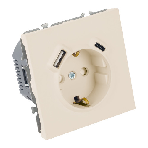 Розетка 1-местная з/ш с/з 16А + USB + Type C (механизм), STEKKER, 250В, 20W, серия Эмили, RST16-5119-08, кашемир, soft touch