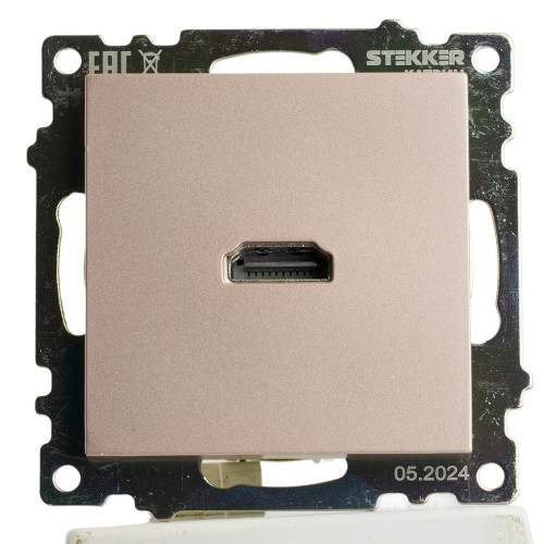 Розетка HDMI 2.1, Type A (механизм), STEKKER GLS00-7118-02, серия Катрин, шампань Розетка HDMI 2.1, Type A (механизм), STEKKER GLS00-7118-02, серия Катрин, шампань