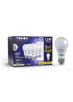 Набор ПРОМО лампа светодиодная 12Вт А60 3000К Е27 176-264В (Promo 5+1 шт) TOKOV ELECTRIC Promo-A60-E27-12-3K