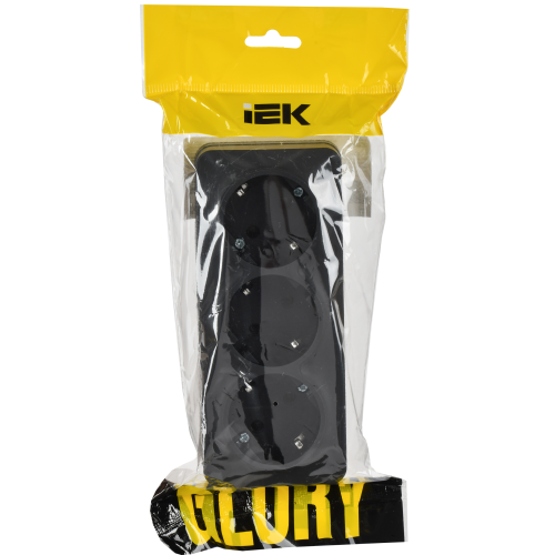 GLORY Розетка 3-местная для открытой установки с заземлением без защитных шторок 16А РС23-3-ХЧм черный матовый IEK GLORY Розетка 3-местная для открытой установки с заземлением без защитных шторок 16А РС23-3-ХЧм черный матовый IEK