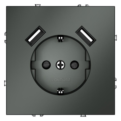 Розетка 1-м СП S70 16А с USB A+A с заземл. защ. шторки механизм титан Voltum VLS040406