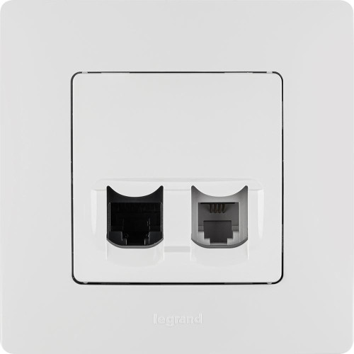 Розетка двойная/ Розетка двойная RJ11+RJ45 кат.5E UTP белый ETIKA Розетка двойная/ Розетка двойная RJ11+RJ45 кат.5E UTP белый ETIKA
