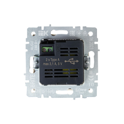 BRITE Розетка USB A+A 5В 3,1А РЮ10-1-БрКр бежевый IEK BRITE Розетка USB A+A 5В 3,1А РЮ10-1-БрКр бежевый IEK