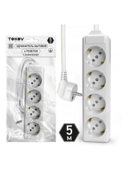 Удлинитель 4х5м с заземл. 10А 3х1.5 TOKOV LIGHT TKL-C01-BU4-5-1.5-Z