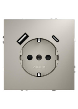 Розетка 1-м СП S70 16А с USB A+С с заземл. защ. шторки механизм кашемир Voltum VLS040503