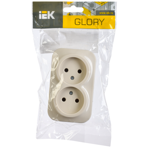 GLORY Розетка 2-местная для открытой установки без заземления без защитных шторок 10А РС22-2-ХК кремовый IEK