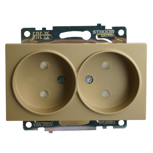 GLS10-7113-08 Розетка 2-местная с защитной шторкой (механизм) б/з, 250В, 10А, серия Катрин, золото GLS10-7113-08 Розетка 2-местная с защитной шторкой (механизм) б/з, 250В, 10А, серия Катрин, золото