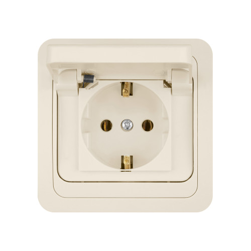 Розетка с крышкой 2П+З 16А IP44 сл. кость Розетка с крышкой 2П+З 16А IP44 сл. кость