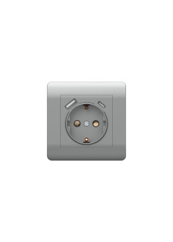 Розетка NEW3-E 16А с заземл. защ. шторки с 2-мя заряд. устройствами USB A+C 5В/2.1А серебр. CHINT 431454