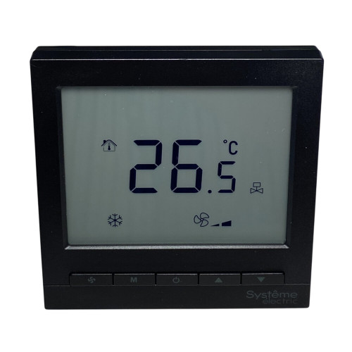 Термостат комнатный цифровой, О/Н/В/А для 4тр 3ск FCU и 2-поз.клап, 1UI 5DO Modbus ⏦230В BS чер Термостат комнатный цифровой, О/Н/В/А для 4тр 3ск FCU и 2-поз.клап, 1UI 5DO Modbus ⏦230В BS чер