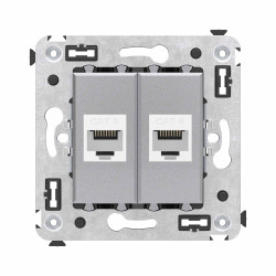Компьютерная розетка RJ-45 без шторки в стену, кат.6 двойная, Avanti, закаленная сталь