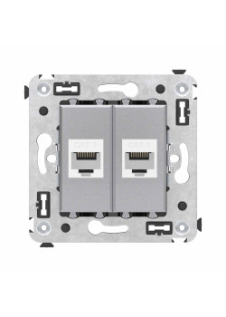 Компьютерная розетка RJ-45 без шторки в стену, кат.6 двойная, Avanti, закаленная сталь