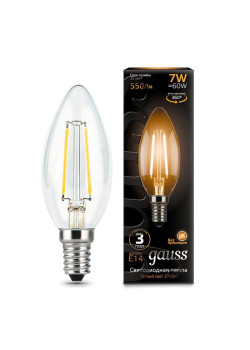 Лампа светодиодная филаментная Black Filament 7Вт свеча 2700К тепл. бел. E14 550лм GAUSS 103801107