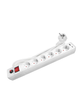 Удлинитель с сетевым фильтром 6х1.8м с заземл. 10А IP20 2.2кВт USB type-A + type-C ПВС 3х0.75 с выкл. бел. UNIVersal 2543