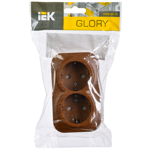 GLORY Розетка 2-местная для открытой установки с заземлением с защитными шторками 16А РСш22-3-ХД дуб IEK GLORY Розетка 2-местная для открытой установки с заземлением с защитными шторками 16А РСш22-3-ХД дуб IEK