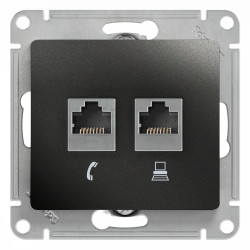 GLOSSA РОЗЕТКА двойная RJ11+RJ45 кат.5e, механизм, АНТРАЦИТ