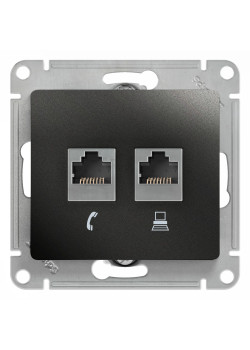 GLOSSA РОЗЕТКА двойная RJ11+RJ45 кат.5e, механизм, АНТРАЦИТ