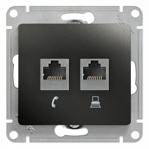GLOSSA РОЗЕТКА двойная RJ11+RJ45 кат.5e, механизм, АНТРАЦИТ