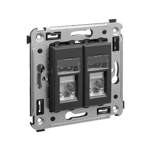 Компьютерная розетка RJ-45 в стену, кат.5e двойная экранированная, Avanti, черный матовый Компьютерная розетка RJ-45 в стену, кат.5e двойная экранированная, Avanti, черный матовый