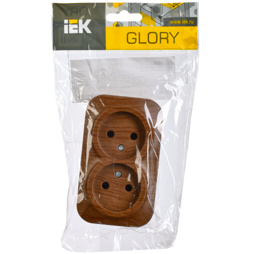 GLORY Розетка 2-местная для открытой установки без заземления без защитных шторок 10А РС22-2-ХД дуб IEK GLORY Розетка 2-местная для открытой установки без заземления без защитных шторок 10А РС22-2-ХД дуб IEK