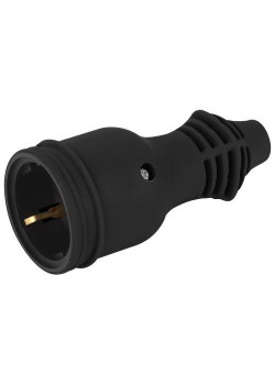 Розетка RX11-B-IP44 16А IP44 прямая с заземл. каучук черн. ЭРА Б0069325