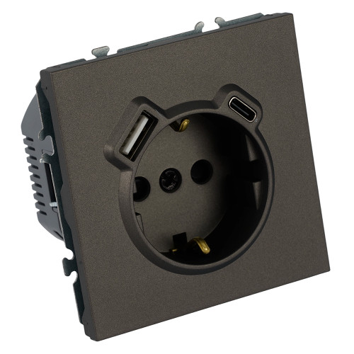 Розетка 1-местная з/ш с/з 16А + USB + Type C (механизм), STEKKER, 250В, 20W, серия Эмили, RST16-5119-09, антрацит, soft touch Розетка 1-местная з/ш с/з 16А + USB + Type C (механизм), STEKKER, 250В, 20W, серия Эмили, RST16-5119-09, антрацит, soft touch