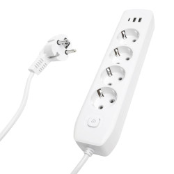 Удлинитель 4-местный c/з 3x1 мм2, 3 м, 250В, 10А, 2USB+1Type-C 2,4А, серия Home plus, белый STEKKER HM08-43-02