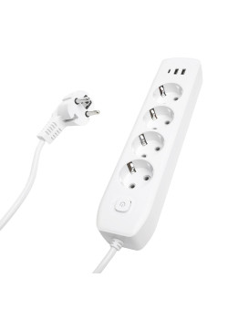 Удлинитель 4-местный c/з 3x1 мм2, 3 м, 250В, 10А, 2USB+1Type-C 2,4А, серия Home plus, белый STEKKER HM08-43-02