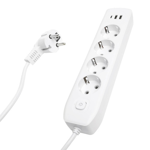 Удлинитель 4-местный c/з 3x1 мм2, 3 м, 250В, 10А, 2USB+1Type-C 2,4А, серия Home plus, белый STEKKER HM08-43-02