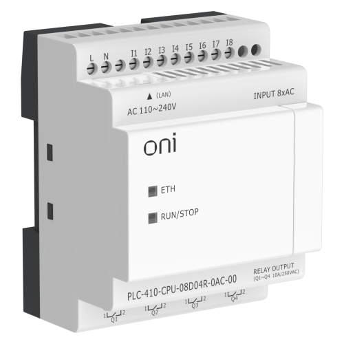 ПЛК 410 Модуль ЦПУ 8 DI 4 RO 220В AC с Ethernet портом без экрана ONI ПЛК 410 Модуль ЦПУ 8 DI 4 RO 220В AC с Ethernet портом без экрана ONI