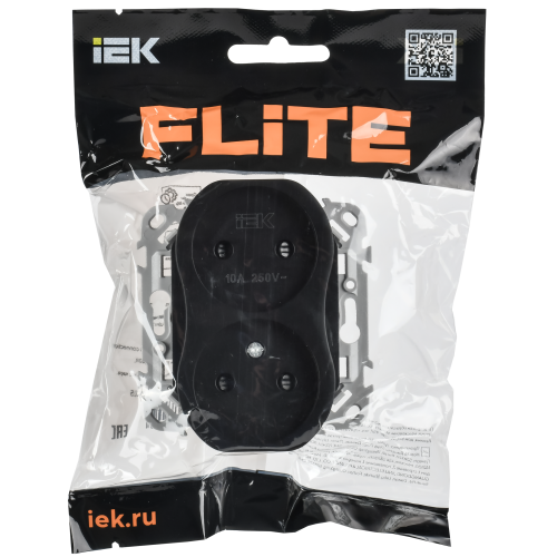 FLITE Розетка 2-местная без заземления с защитными шторками безвинтовое крепление 10А РСш02-1-ФлЧ черный IEK FLITE Розетка 2-местная без заземления с защитными шторками безвинтовое крепление 10А РСш02-1-ФлЧ черный IEK