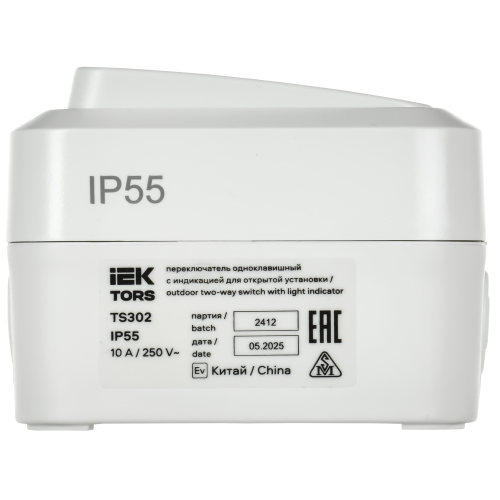 TORS Переключатель одноклавишный с индикацией 10А IP55 TS302 белый IEK
