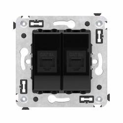 Компьютерная розетка RJ-45 без шторки в стену, кат.6А двойная, Avanti, черный квадрат