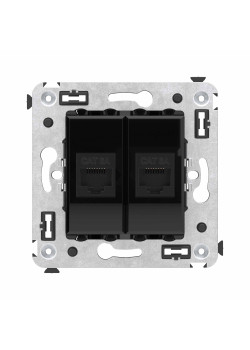 Компьютерная розетка RJ-45 без шторки в стену, кат.6А двойная, Avanti, черный квадрат