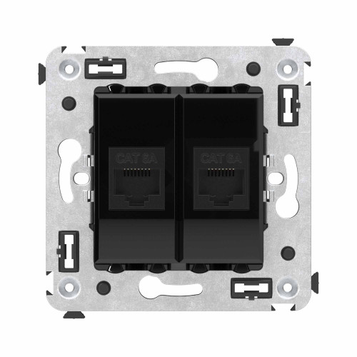 Компьютерная розетка RJ-45 без шторки в стену, кат.6А двойная, Avanti, черный квадрат