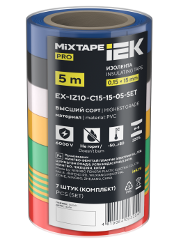 MIXTAPE PRO Изолента 0,15х15мм 5м (7шт/компл) IEK