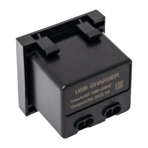 Розетка USB A+C, 2.1А, 2 гнезда, без индикатора, черная, матовая EKF Розетка USB A+C, 2.1А, 2 гнезда, без индикатора, черная, матовая EKF