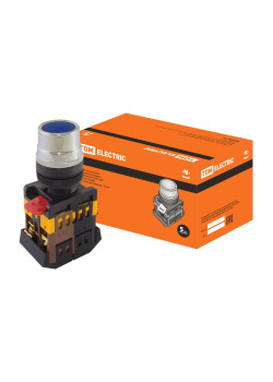 Кнопка ABLF-22 синий d22мм неон/230В1з+1р TDM