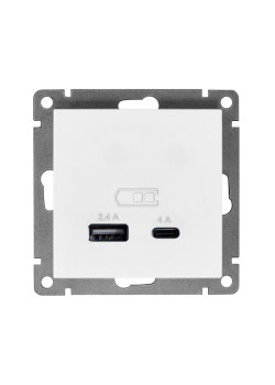 Розетка 2-м USB СП Афина 5В тип А(2.4А)+С(4А) механизм бел. Universal А0059