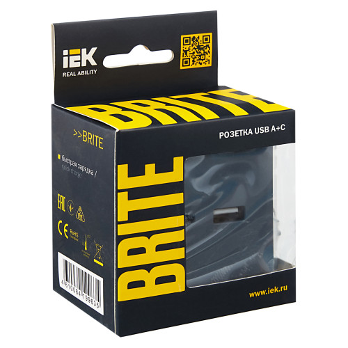 BRITE Розетка USB A+C 18Вт РЮ11-1-БрМ маренго IEK BRITE Розетка USB A+C 18Вт РЮ11-1-БрМ маренго IEK