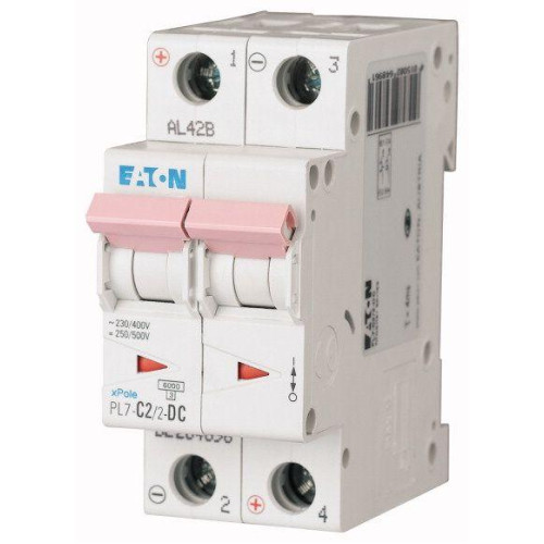 Выключатель автоматический модульный 2п C 2А 6кА PL7-C2/2-DC EATON 264896